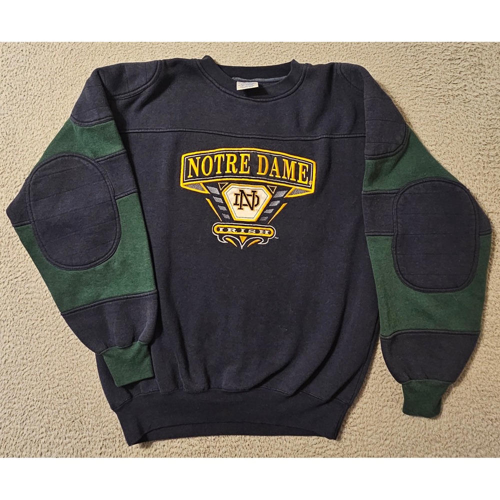 Vintage Notre Dame Fighting Irish Midwest Embroidery Sweatshirt Navy Green Large